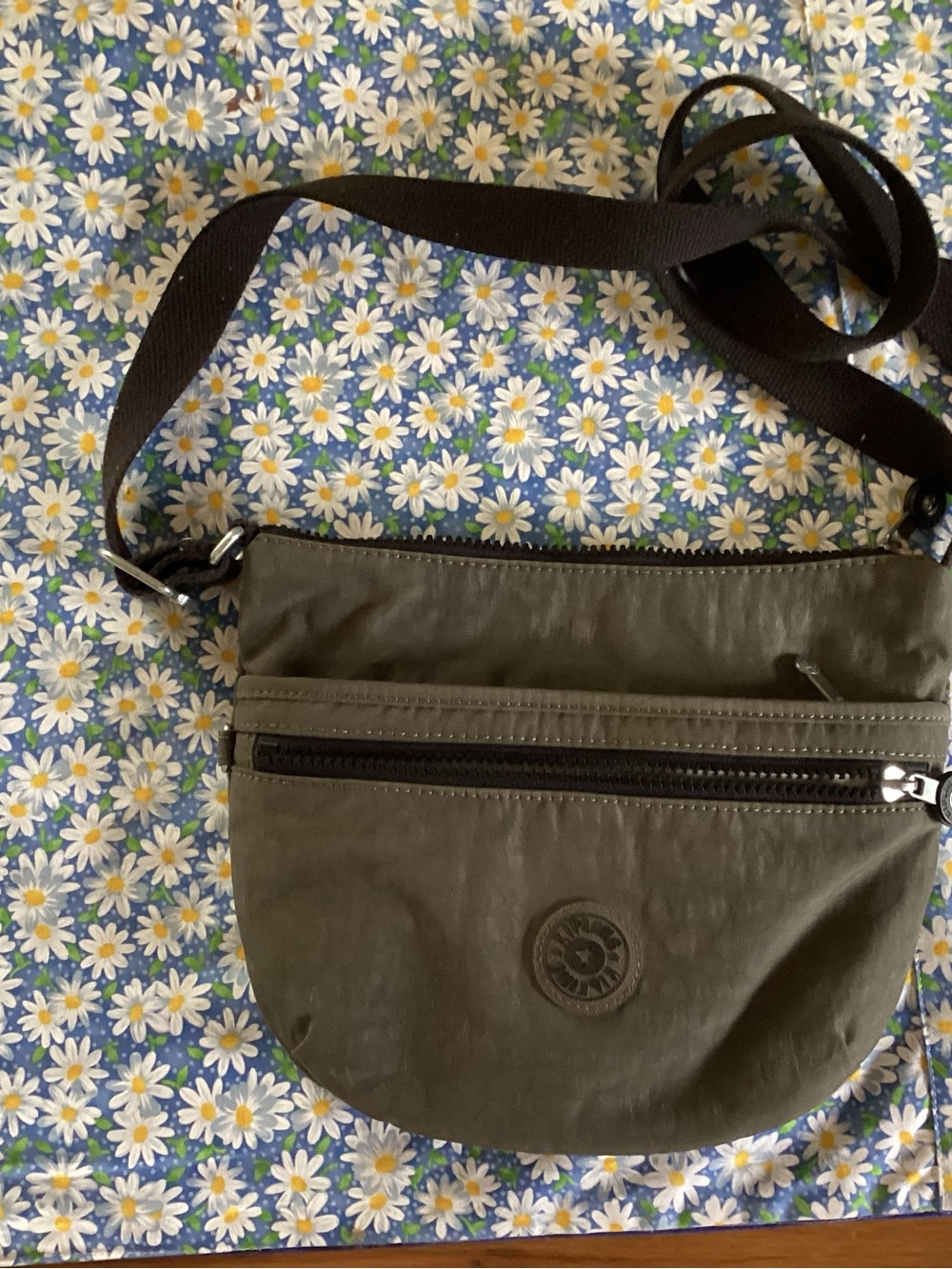 Kipling Olive Green Nylon Crossbody Bag with Black Strap